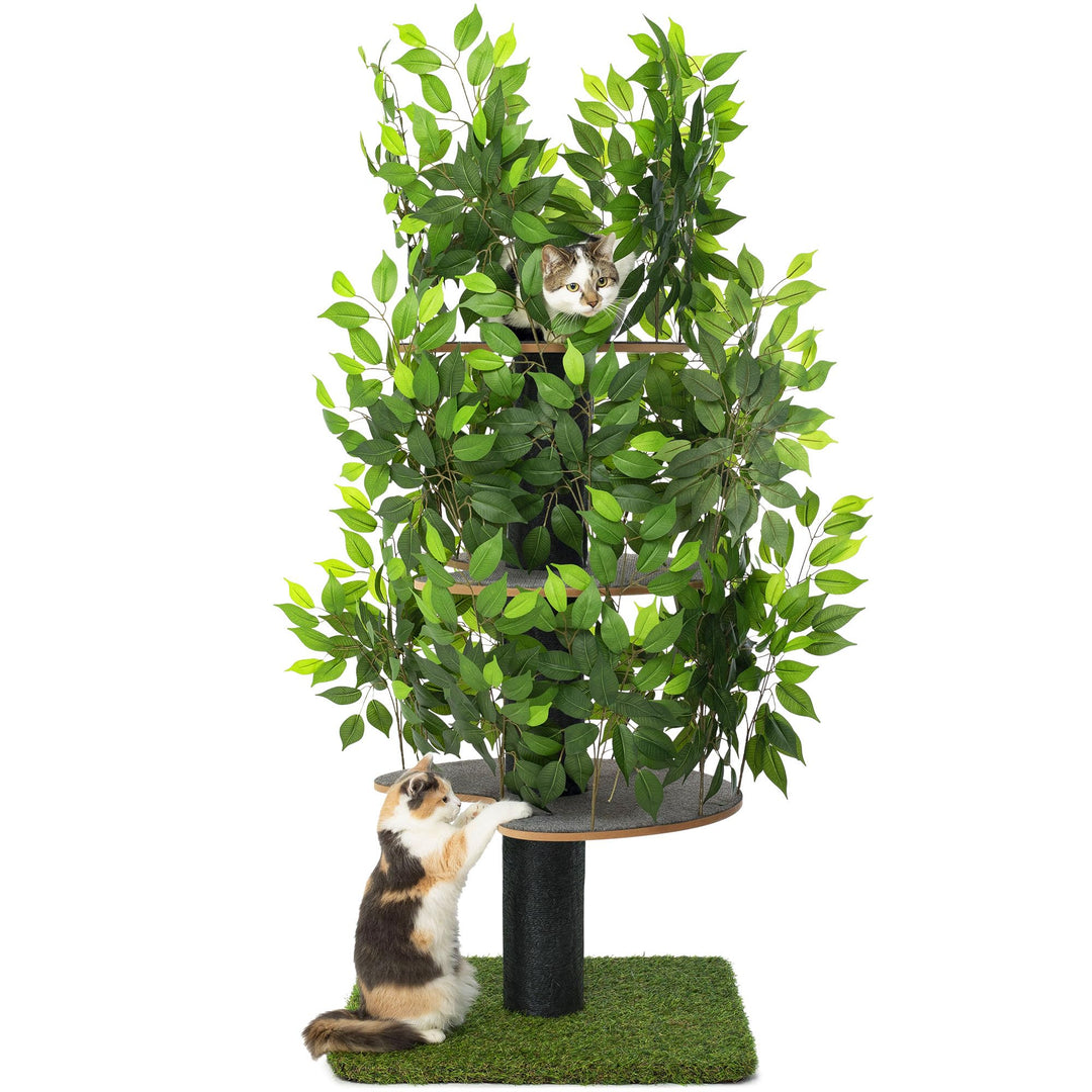 Kratzbaum Natur zum Klettern, Verstecken und Schlafen - gross mit austauschbaren Blättern - mehrstuf