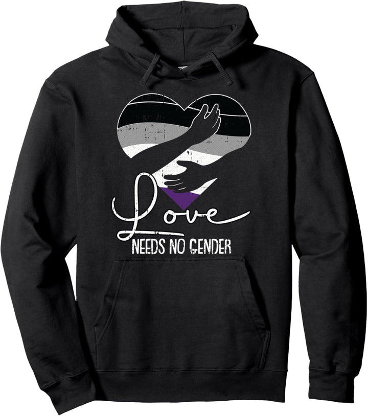 Love Needs No Gender Asexual Pride Heart Proud LGBT-Q Ally Pullover Hoodie