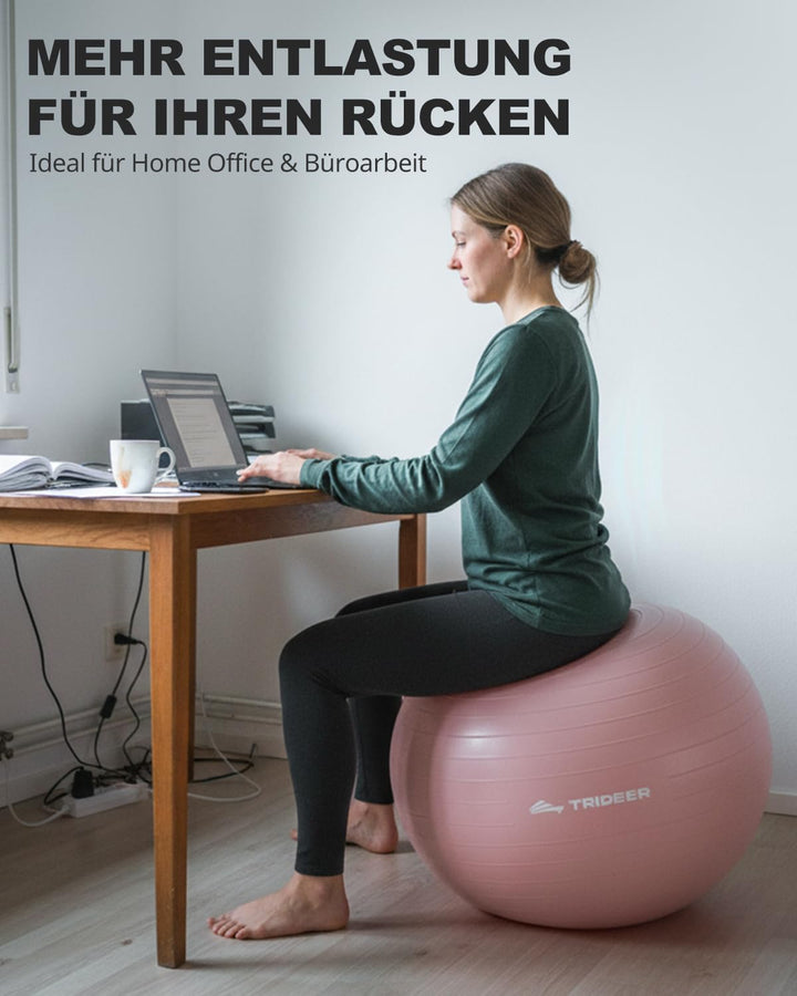 Trideer Gymnastikball – Ergonomischer Sitzball für Büro &amp; Zuhause, Yoga Ball/Pilates Ball für Traini