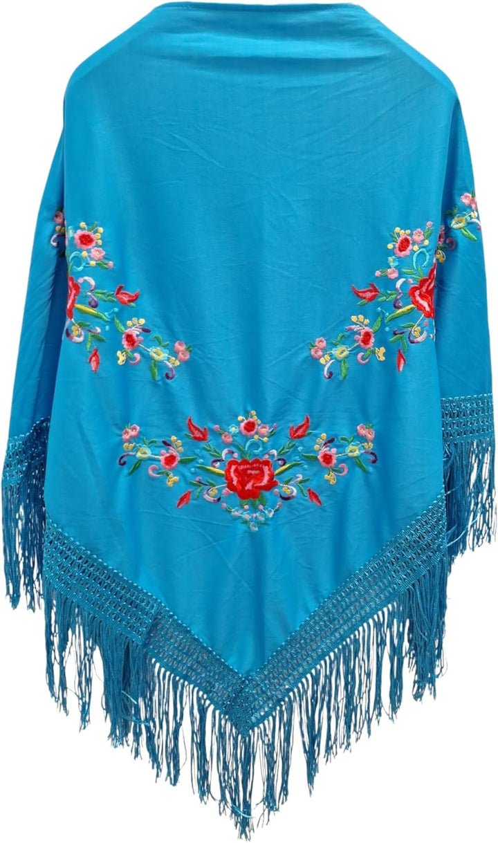 Schal mit Blumenstickerei mit Zubehör Blau, 3 Blumen, Blau, 3 Blumen