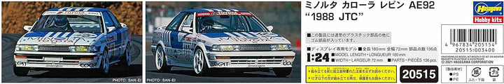 Hasegawa 020515 1/24 Minolta Corolla Levin AE92 1988 JTC, Mehrfarbig