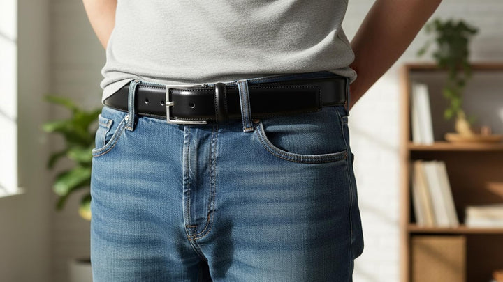 Herren Gürtel aus echtem schwarzem Leder - Elegant glänzender Style für Männer 35mm 90cm Taille - 10