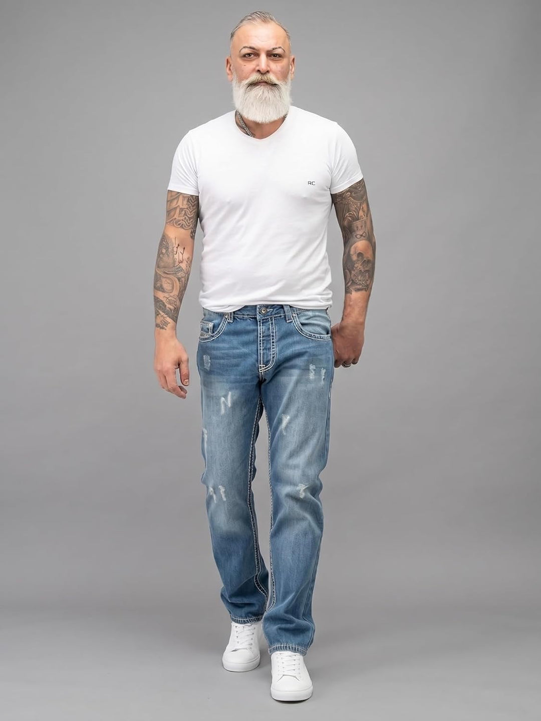 Rock Creek Herren Designer Jeans Hose Dicke Nähte Vintage Blau RC-2056 29W / 32L Blau - Rc-2268, 29W