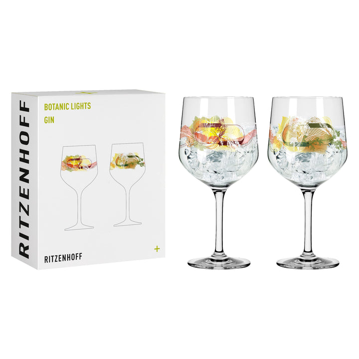 Ritzenhoff 3791001 Gin-Glas 700 ml – 2er-Set – Serie Botanic Lights Nr.1 – 2 Stück mit Sommerfarben