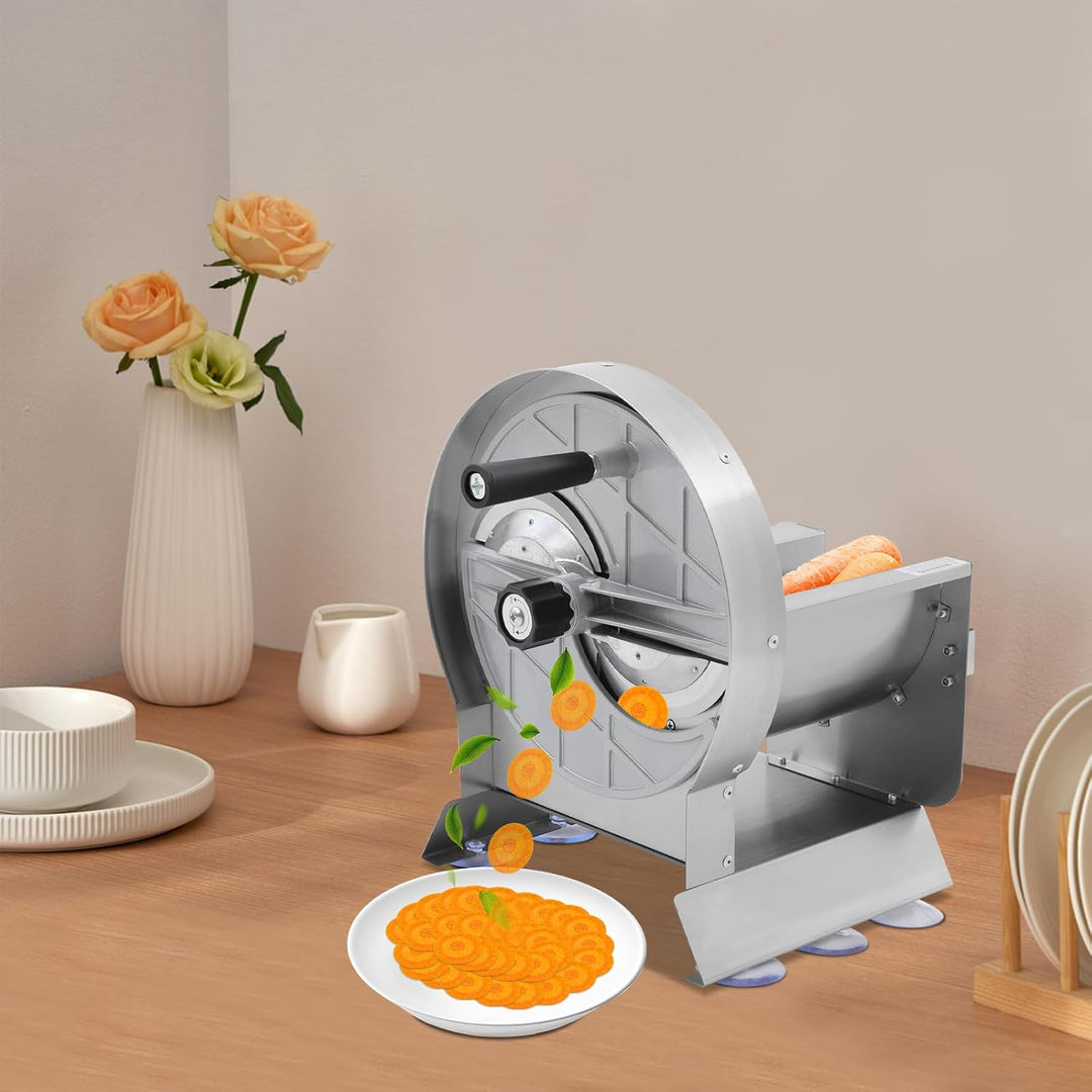 Gemüseschneidemaschine Tischgerät, Manuell Edelstahl-Schneidegerät mit 6 Saugnäpfen Ø 1-10 mm, Schni