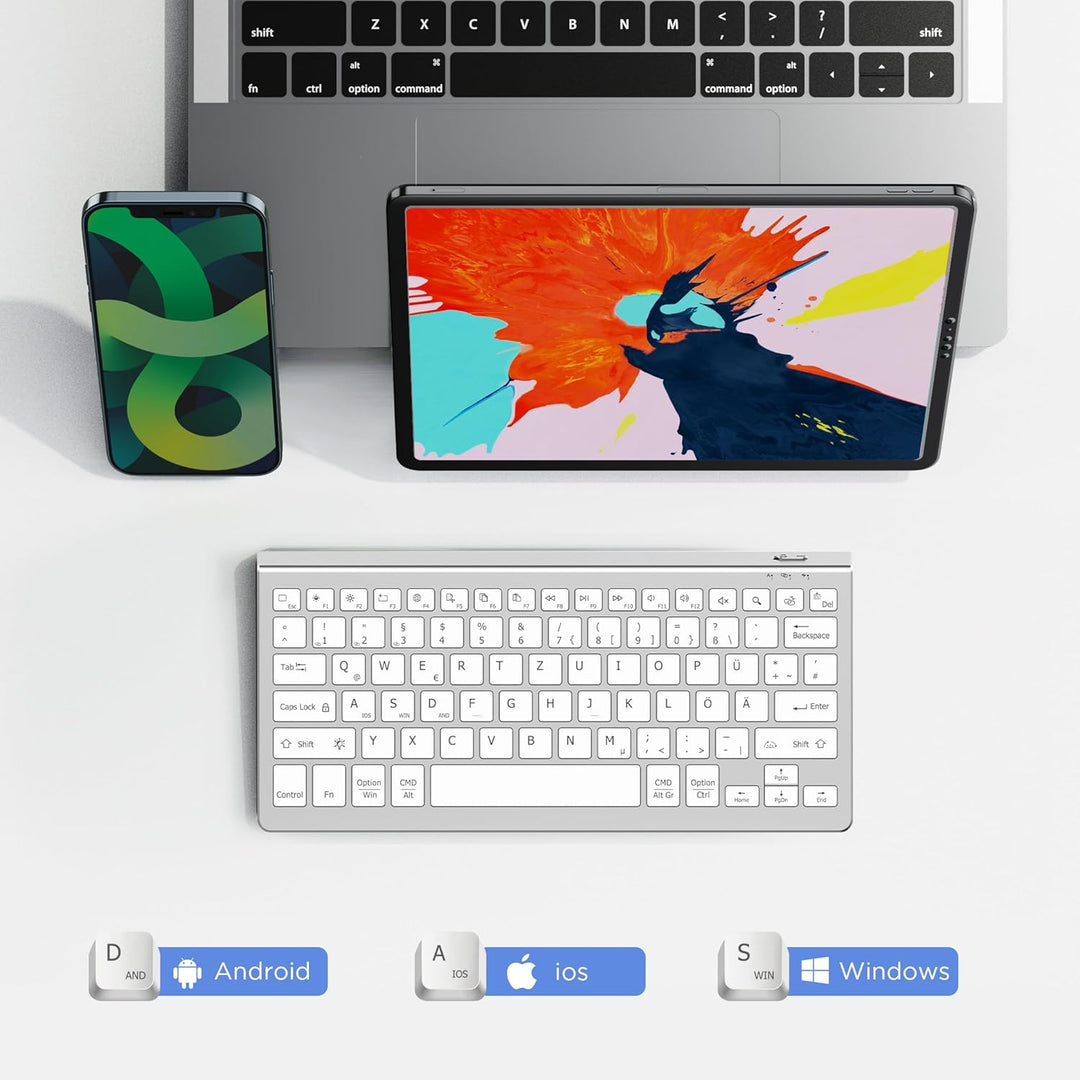 CACOE Deutsche Bluetooth Tastatur kompatibel mit IOS, Android Tablet, Windows, Samsung Tablet, Lenov