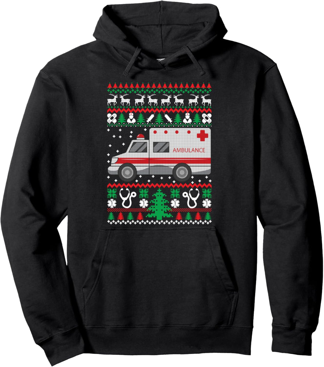 Paramedic Gifts EMT EMS Ugly Christmas Funny Holiday Pullover Hoodie