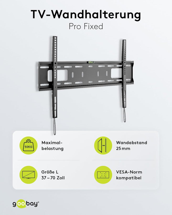 Goobay 49891 TV-Wandhalterung Pro Fixed (L), 37" bis 70" (94 cm – 178 cm), 50 Kg, einfache &amp; sichere
