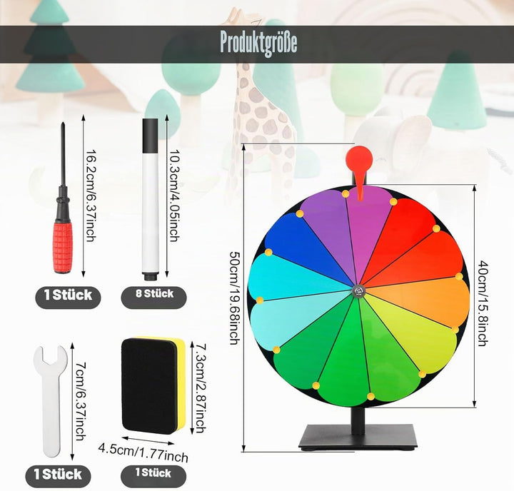 40cm Grosses Glücksrad Set, 12 Fach Tombola Rad mit Ständer Rouletterad mit Robuster Basis Tisch Glü