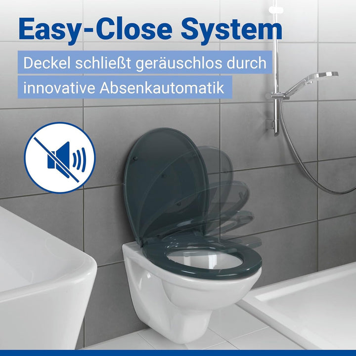 WENKO WC-Sitz Mod. Ostuni grauer bruchstabiler Thermoplast mit Easy Close Absenkautomatik und Edelst