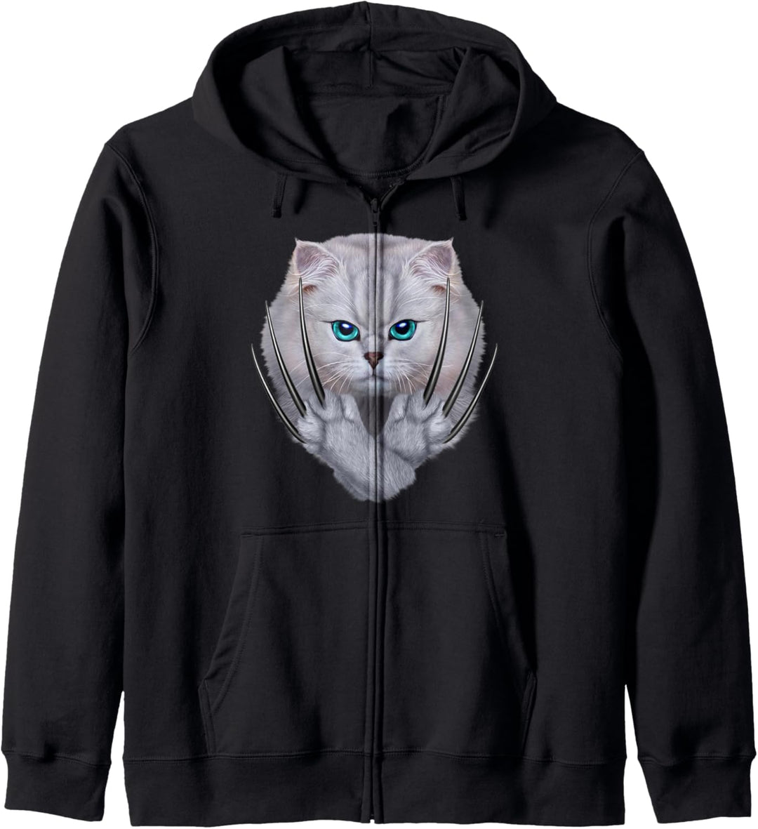 Weisser Katzenkrieger mit einer langen Klaue Kapuzenjacke