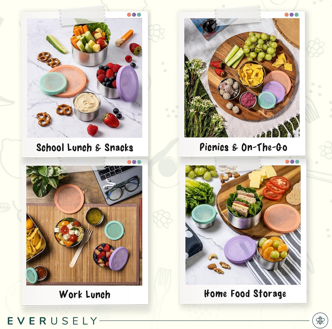 Everusely – Snackboxen aus Edelstahl – 3er-Pack, Sorbet – auslaufsichere Silikondeckel – kleine Lunc