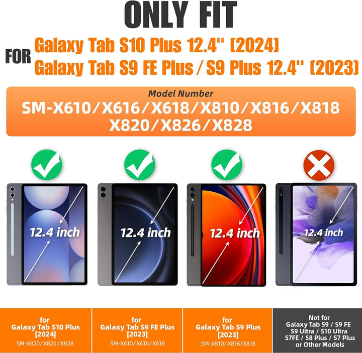 SEYMAC stock Hülle für Samsung Galaxy Tab S10+ Plus/ S9 FE+ Plus/ S9 Plus 12,4 Zoll, Stossfeste Hüll