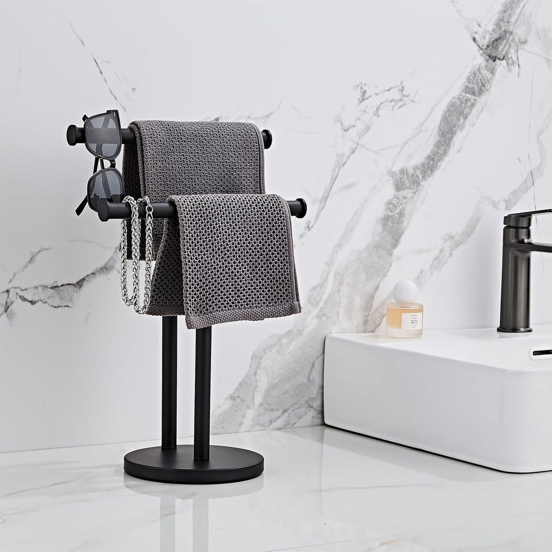 Hand Tower Holder Stand, Bodenstehende T-förmige Doppelschicht Handtuch SUS304 Edelstahl Badezimmer
