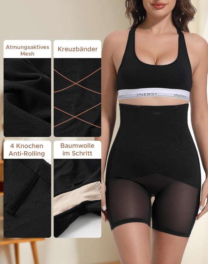 INNERSY Bauchweg Unterhose Damen Miederhose mit Bein Bauch Weg Figurformende Shapewear Hose S 1 Schw