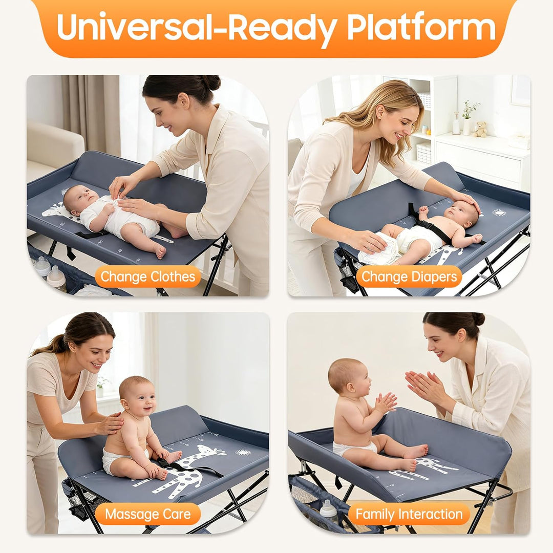 Wickeltisch Klappbar mit Rollen, Baby Wickelkombi Wickelkommode mit Wickelauflage, Sicherheitsgurt &amp;