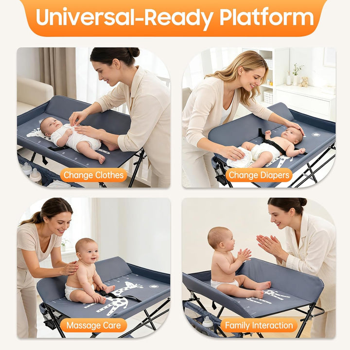Wickeltisch Klappbar mit Rollen, Baby Wickelkombi Wickelkommode mit Wickelauflage, Sicherheitsgurt &amp;