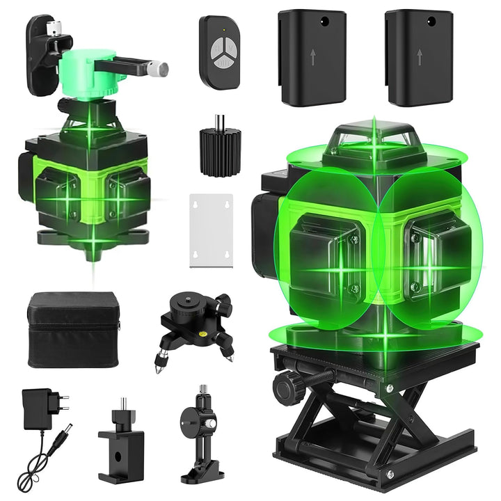 Kreuzlinienlaser Grün 4 x 360°, 4D 16 Linien laser wasserwaage, selbstnivellierender, horizontaler u
