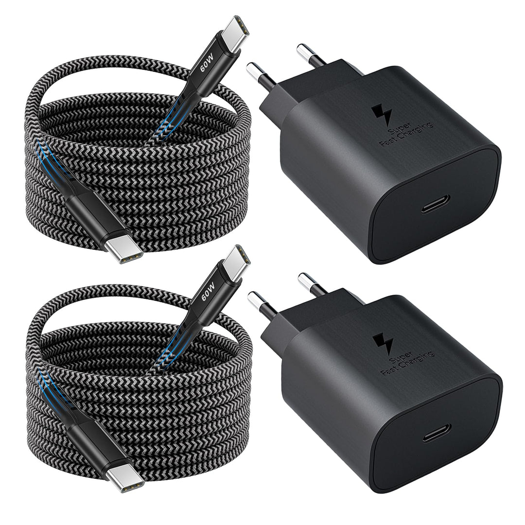 2er-Pack 25W USB C Ladegerät, Schnellladegerät Netzteil Super Fast Charger mit 2 m PD Schnellladekab