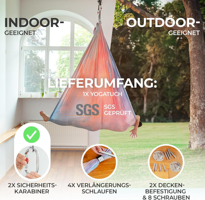 Yosana Hängematte | Komplettset inkl. Befestigung | TÜV geprüft | Nylon Tuch 5m x 2,6m Bunte Wolken