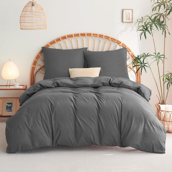 WAVVE Bettwäsche 220x240 3 teilig Anthrazit - Bettbezug 220 x 240 Set mit Kissenbezüge 65x65 cm, Bet