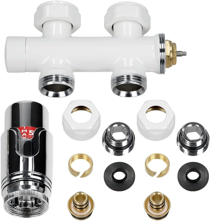 ECD Germany Badheizkörper Mittelanschluss 500 x 800 mm Weiss gerade mit Thermostat und Anschlussgarn