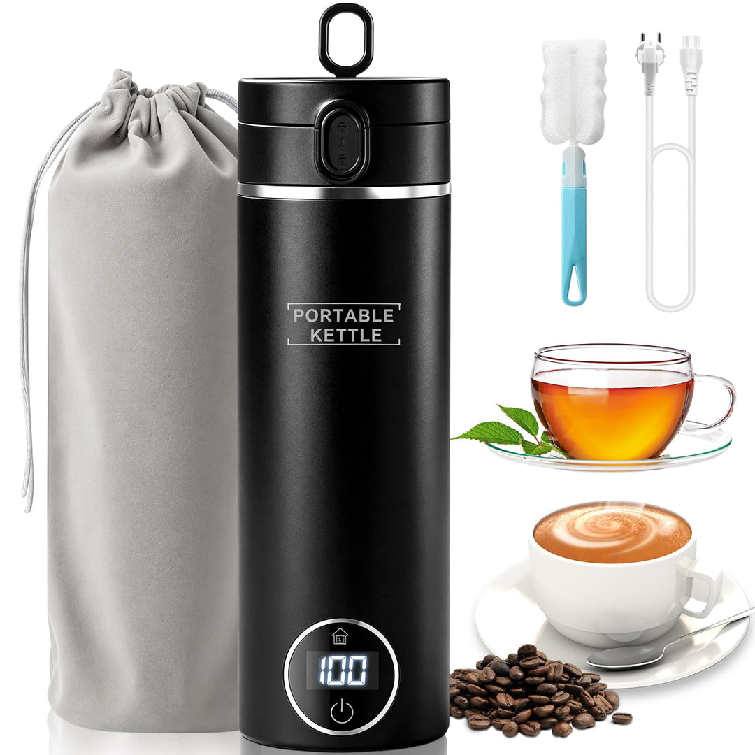 Elektrischer Reisewasserkocher Klein 500ML/ 300W,Tragbarer Wasserkocher Mini Wassertasse Edelstahl 3
