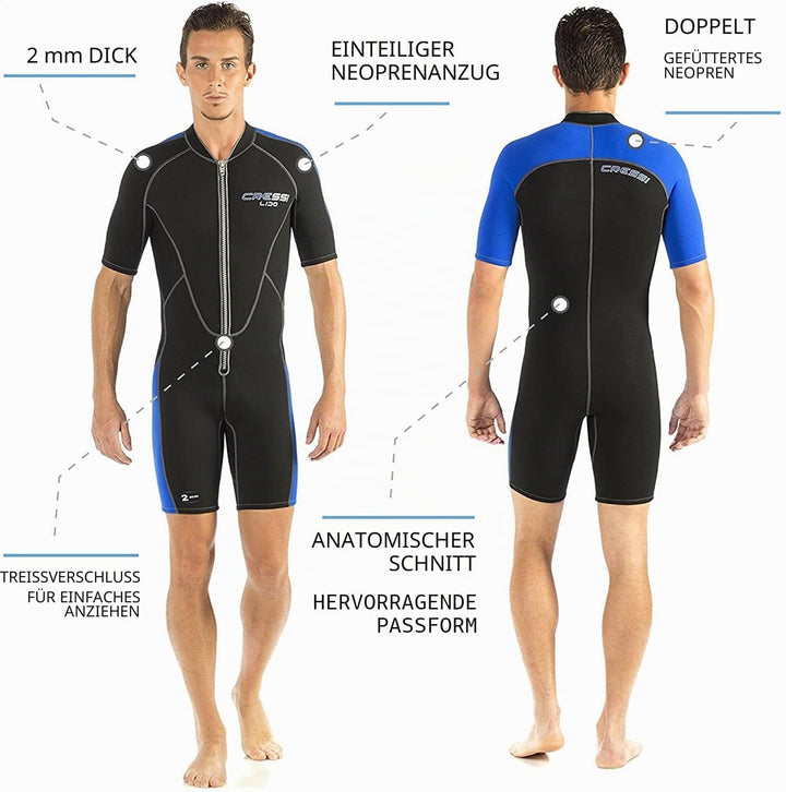 Cressi Lido Man - Shorty Neopren High Stretch 2 mm Neoprenanzug für Herren Schwarz- Grün L, Schwarz-