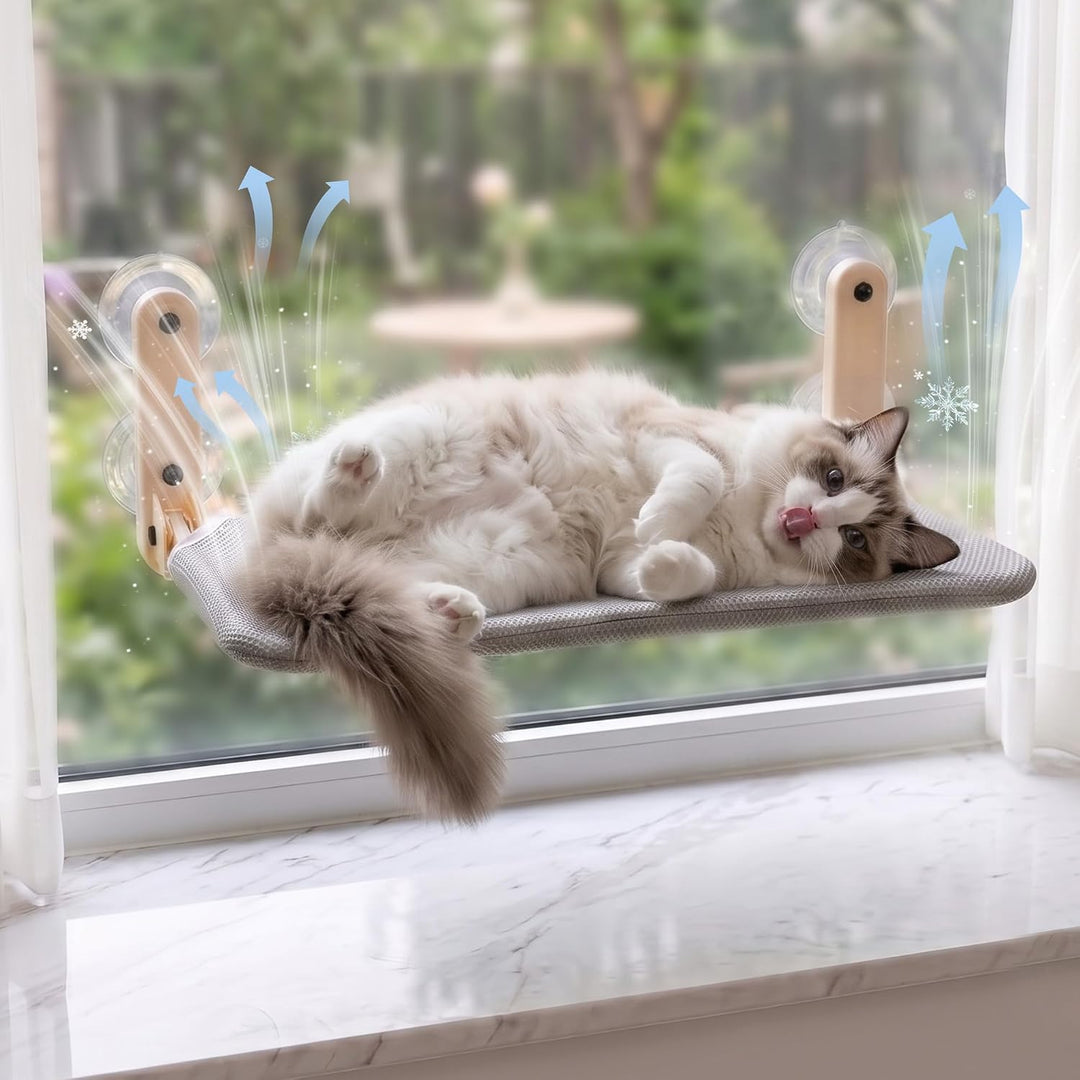 Pet Prime Katzen Fensterliege – 85mm Saugnäpfe &amp; 20kg Tragkraft, Edelstahl-Gestell, 2 Abnehmbare Bez