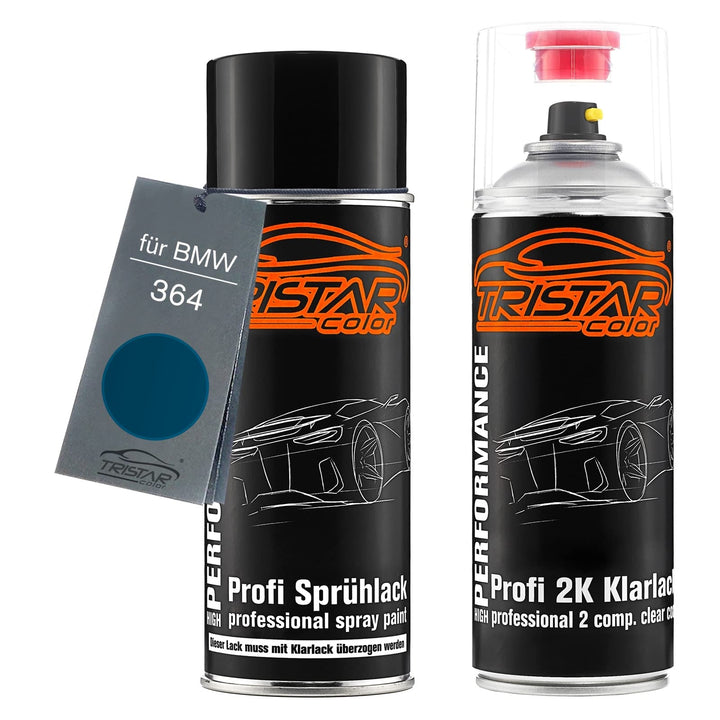 TRISTARcolor Autolack 2K Spraydosen Set für BMW 364 Topasblau Metallic Basislack 2 Komponenten Klarl