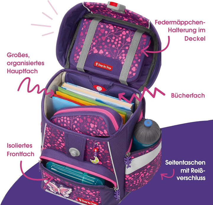 Step by Step Schulranzen-Set SPACE Shine, 5-teilig, ergonomischer Tornister mit Reflektoren, höhenve