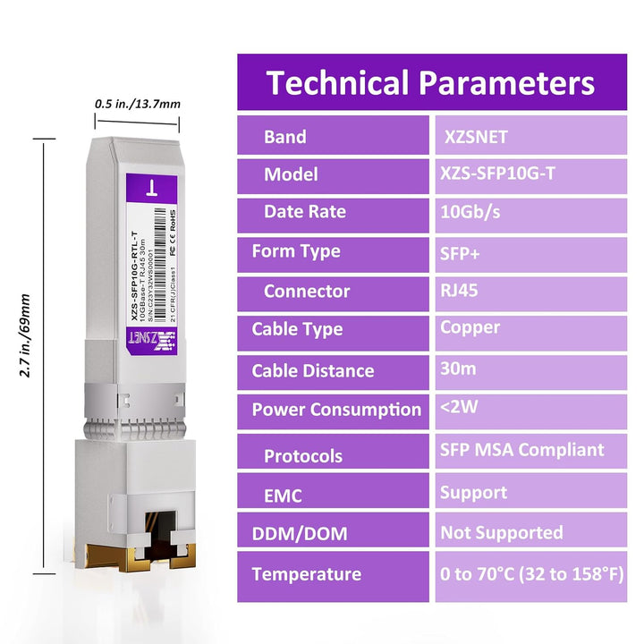 10G SFP+ auf RJ45 Modul, 1/2,5/5/10 Gb Multi-Rate 10GBASE-T Module, unterstützt Cat6a/7 bis zu 30m,