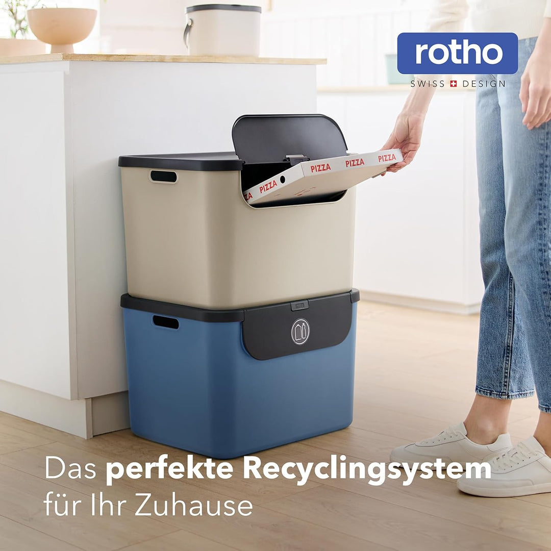 Rotho Albula 3er-Set Mülltrennungssystem 55l für die Küche, Kunststoff (PP) BPA-frei, 55l (52.3 x 40