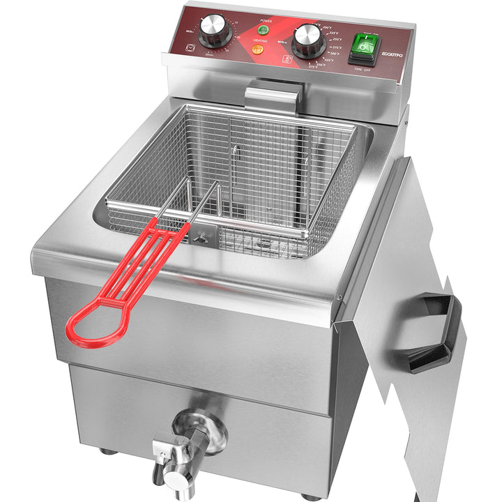 EGGKITPO Fritteuse 12 l Grosse elektrische Fritteuse mit Ölablass und Timer Fritteuse mit Korb und D