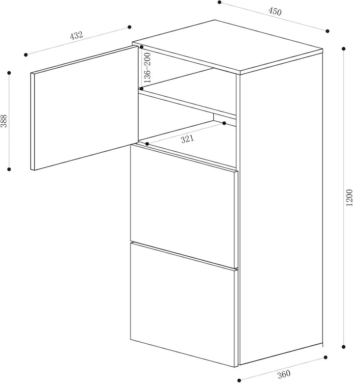 Mai & Mai Schuhschrank Schuhkommode mit 3 Schränken BTH: 45x36x120 cm Schuhregal Möbel in Kerneiche