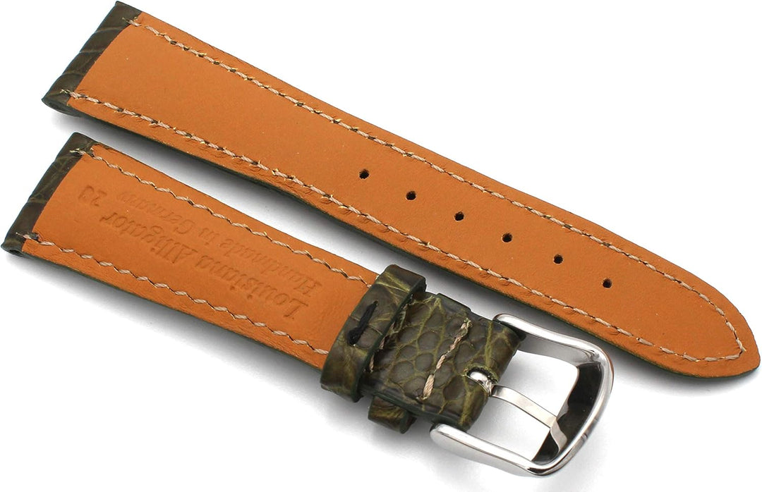 20mm XS Damenlänge Echt Alligator Vintage hangemacht in Deutschland Uhrenarmband Olive