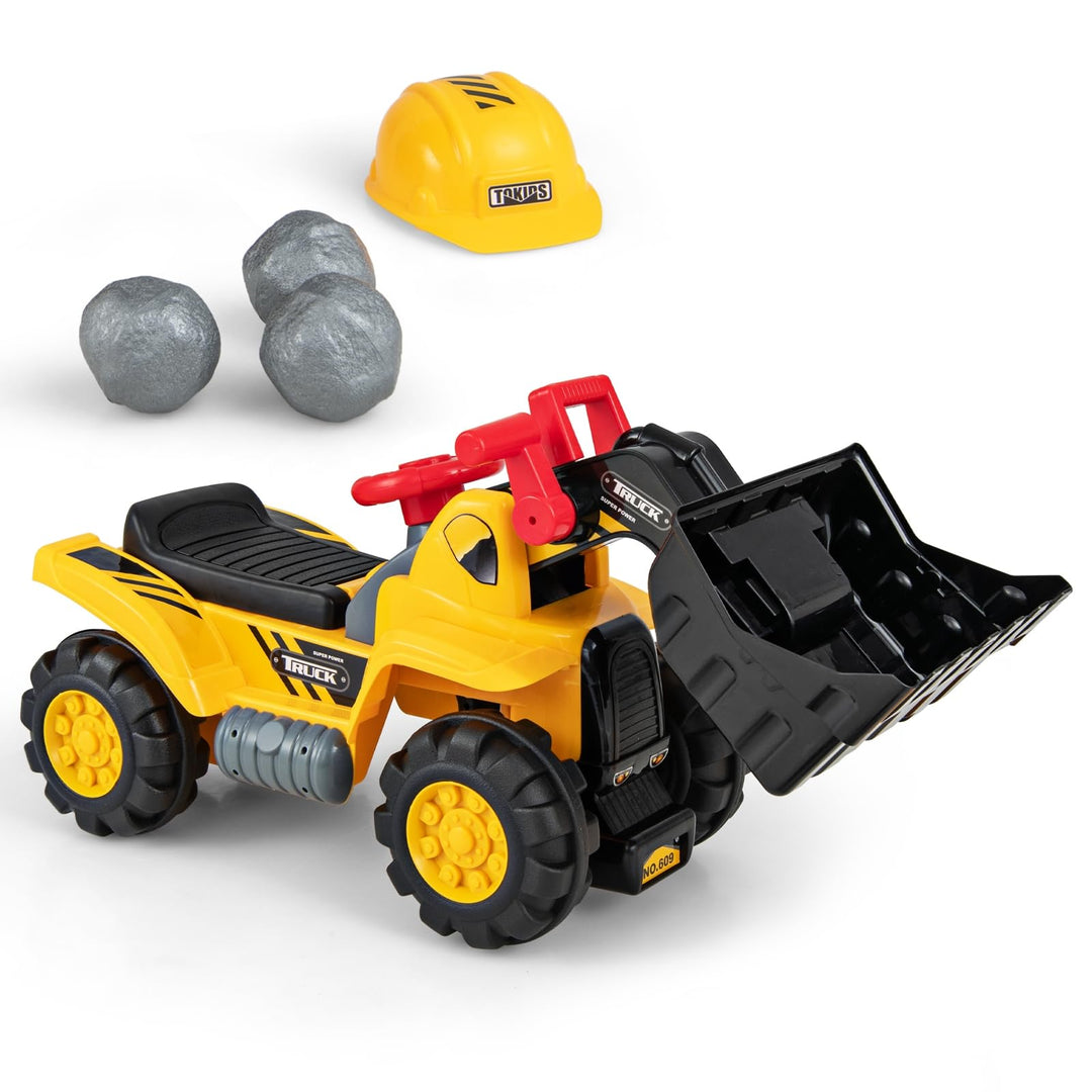 DREAMADE Kinder Sitzbagger, Aufsitzbagger mit Schaufel &amp; eingebautem Stauraum, Sandbagger mit Sound-