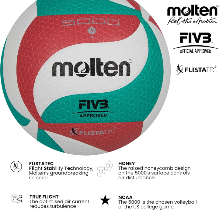 Molten Volleybal V5M5000 Grün/Weiss/Rot 5, Grün/Weiss/Rot 5