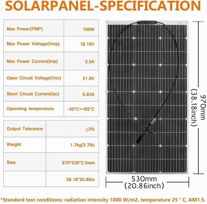 Aysolar 100 Watt 12 Volt Solarpanel Flexibel Kit Monokristallines Flexibel Fotovoltaik Solarmodul mi