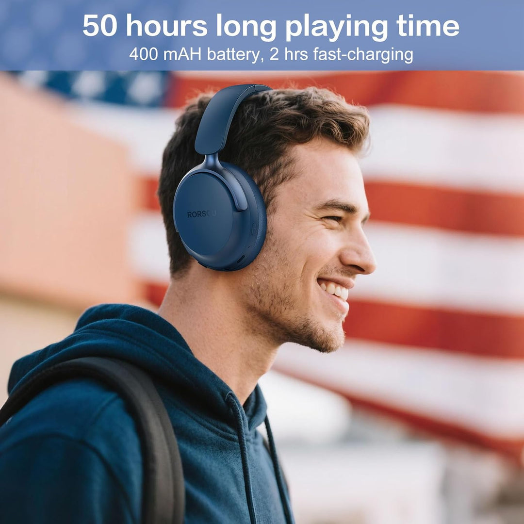 RORSOU B8 Over-Ear Bluetooth Kopfhörer, 6 EQ Musik Modi, 50 stündige Laufzeit, Deep Bass Wireless Ko