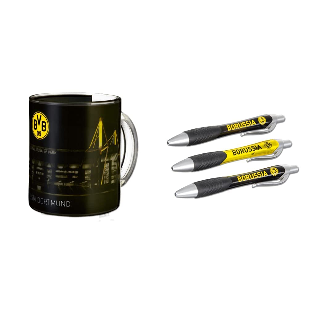 Borussia Dortmund BVB-Zauberglas, 1 Stück (1er Pack) &amp; BVB-Kugelschreiber (3er-Set) Bundle mit BVB-K