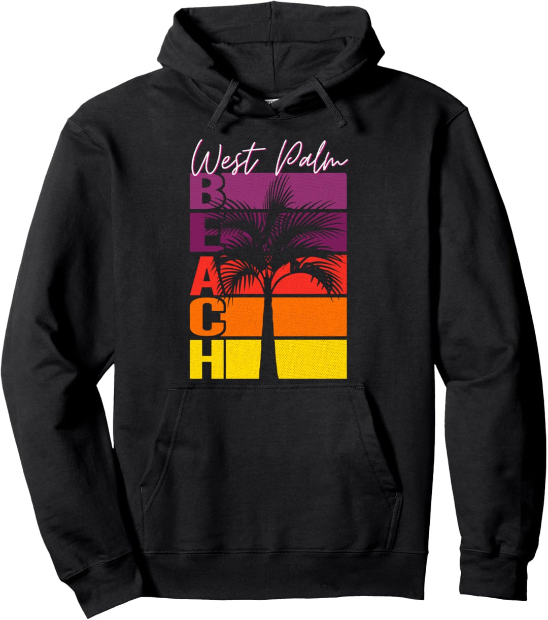 Florida Urlaub Strand Vintage Retro-Sonnenuntergang Palmen Pullover Hoodie