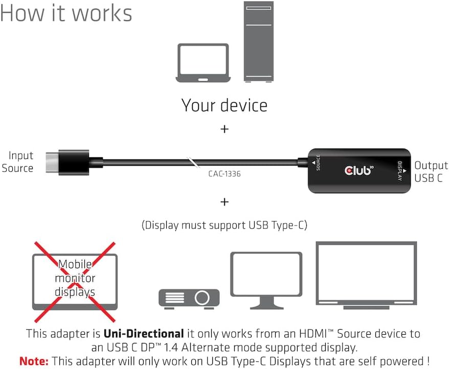 Club 3D CAC-1336 HDMI+ Micro USB auf USB Typ-C 4K120Hz oder 8K30Hz M/F Aktiver Adapter, CAC-1336