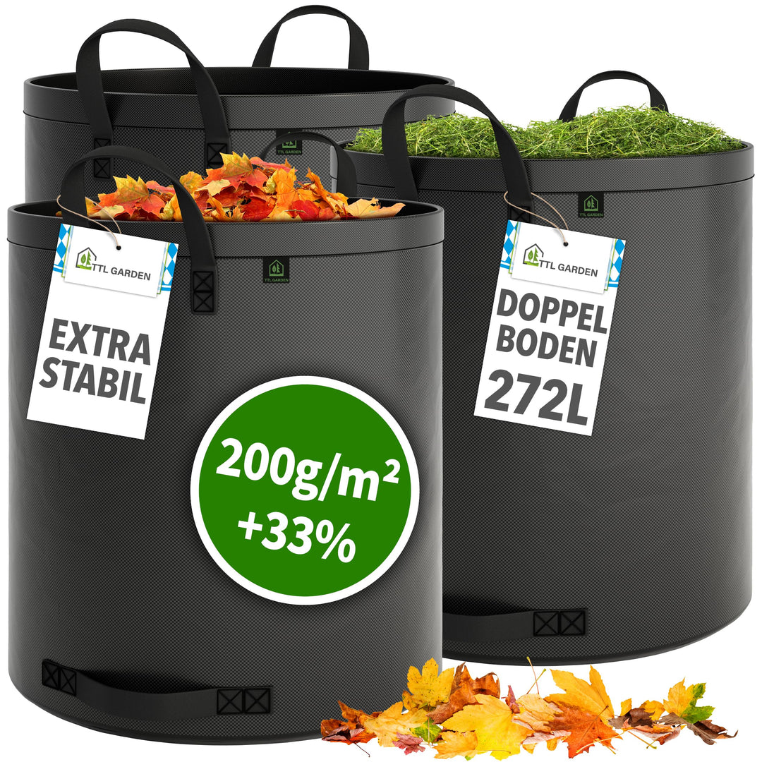 TTL Garden 3x 272L SUPER SOLID Gartensack grau - DOPPELTER BODEN 2x200 gsm extra stabil & reissfest