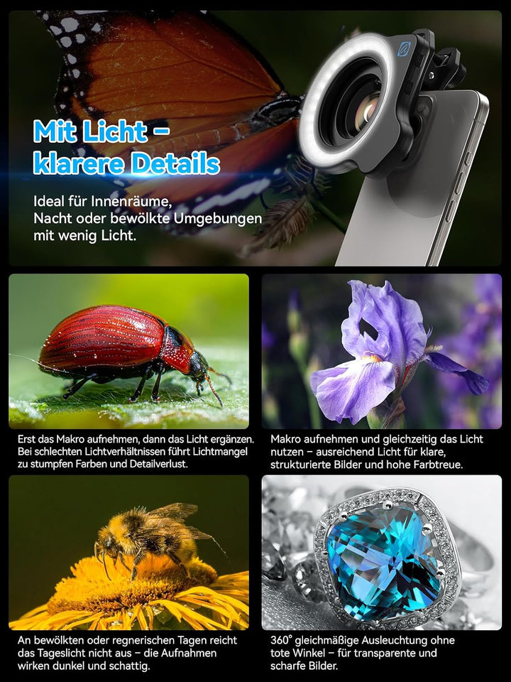 APEXEL Makro-Objektiv für iPhone 14 Pro, 100 mm Handyobjektiv + CPL-Filter, Makro-Objektivaufsatz fü