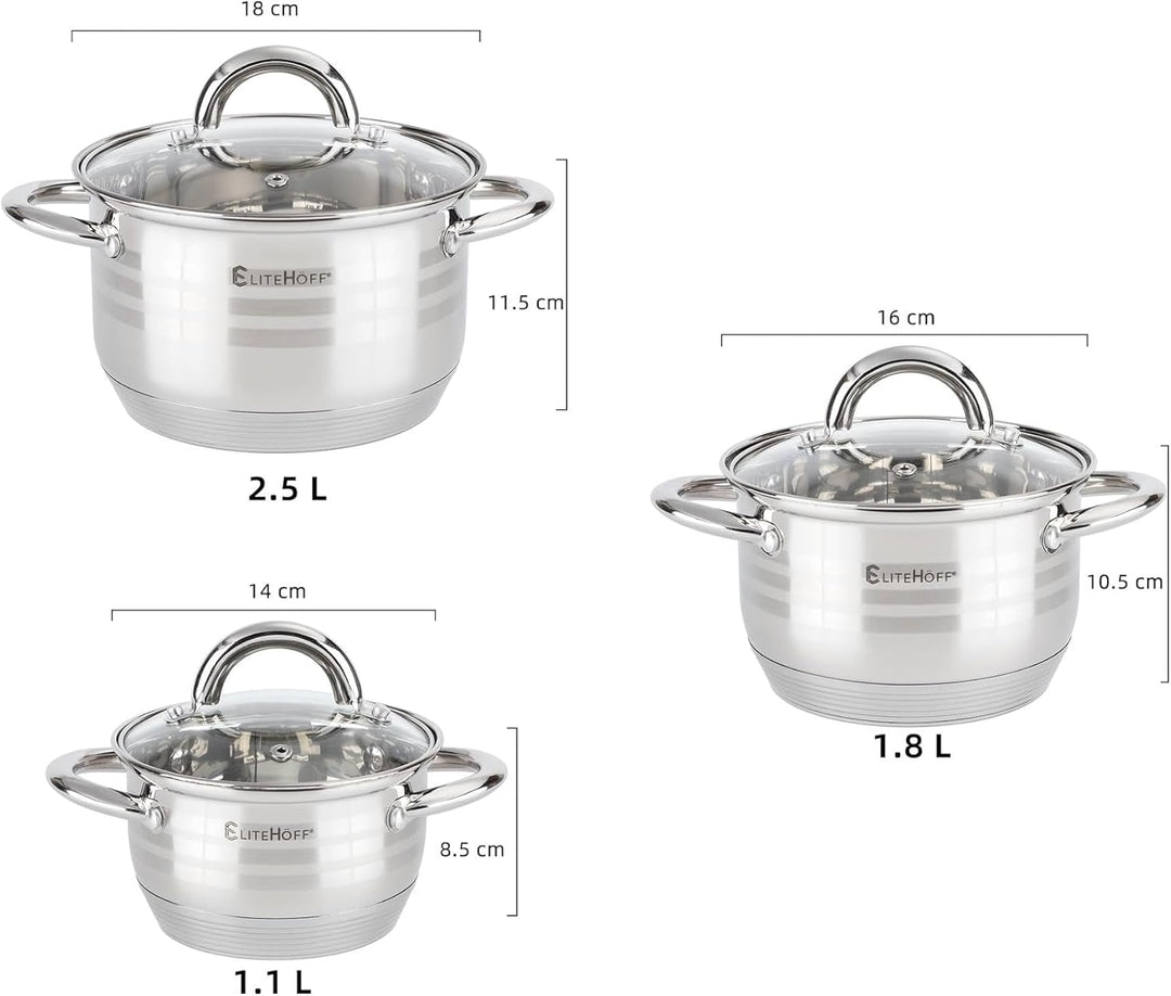EliteHoff Topfset Induktion 6-teilig, Kochtopf Set mit Glasdeckel, 7-lagiger Edelstahl Topf Set Indu
