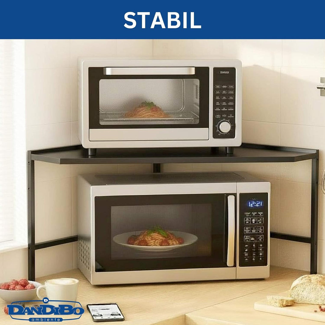 DanDiBo Eckregal Küche Arbeitsplatte Küchenregal 72x72 cm Mikrowellenregal Schwarz 2 Stufig 96688 Mi