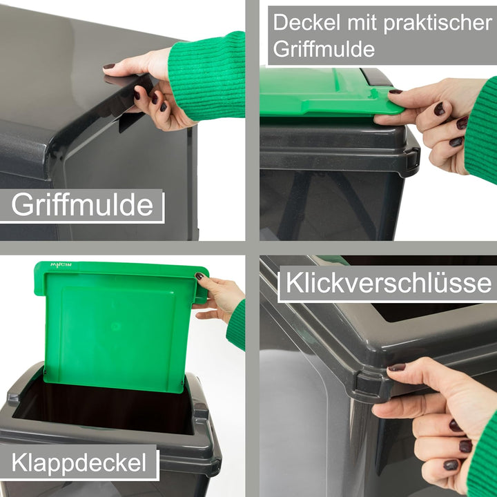 50 Liter Mülltonne Schwarz-Gelb, Mülleimer Küche, Mülltrennsystem, Abfalleimer Küche, Mülleimer 50l,