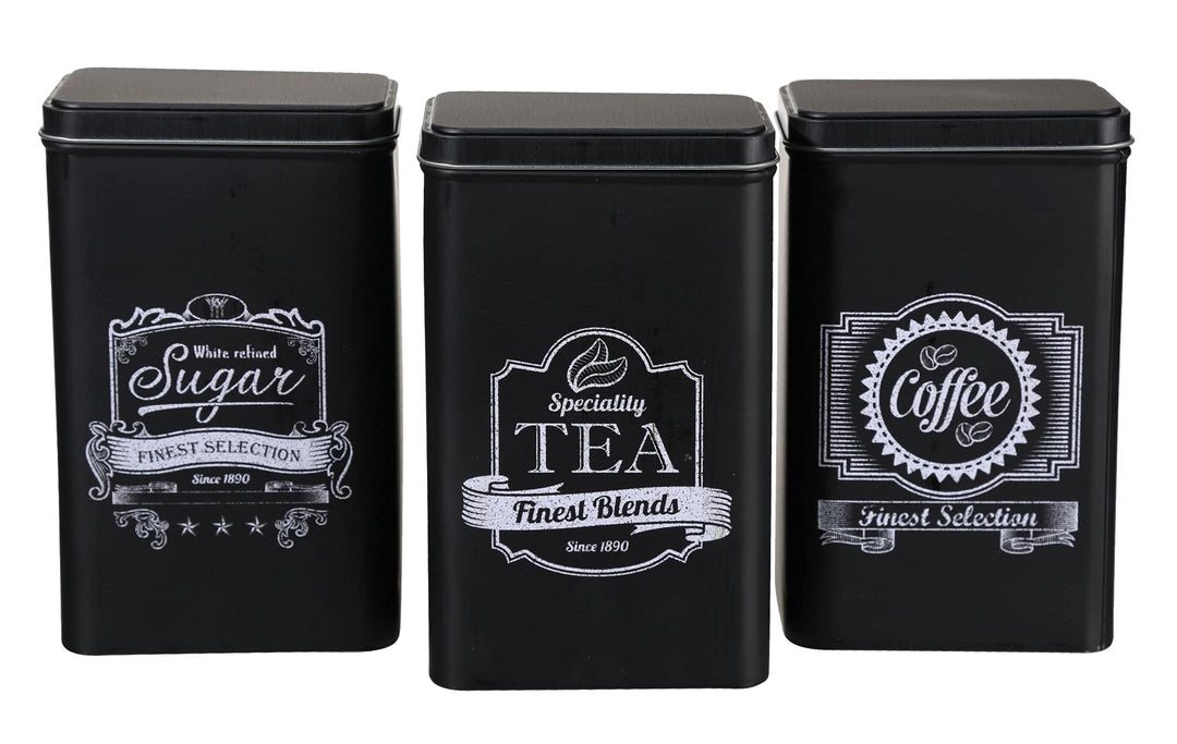 Set Retro Metall-Dose Blechdose Coffee, Tea &amp; Sugar - Kaffeedose, Teedose, Zuckerdose mit Deckel (3-