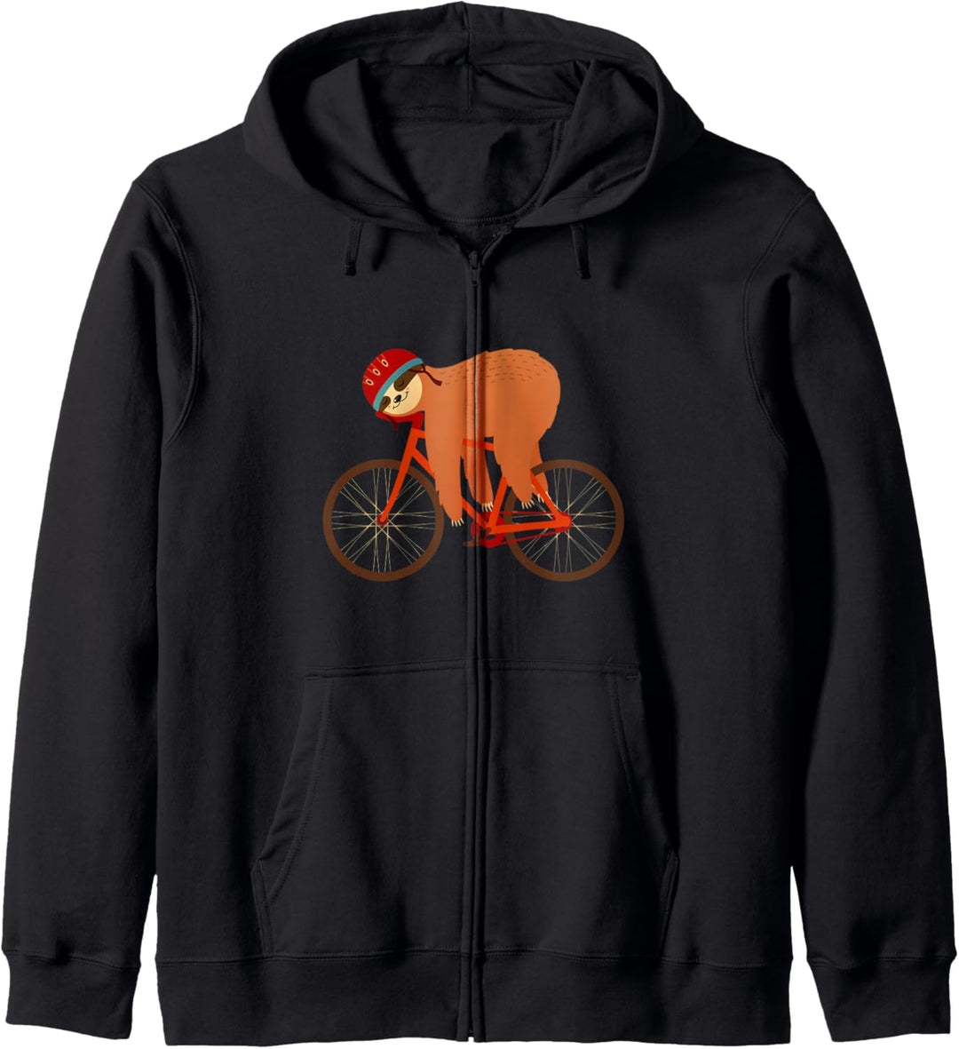 Faultier mit Helm schläft auf Fahrrad Kapuzenjacke